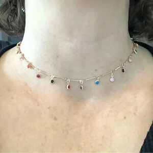 Gold Multicolor Flower Station Choker Necklace NWT